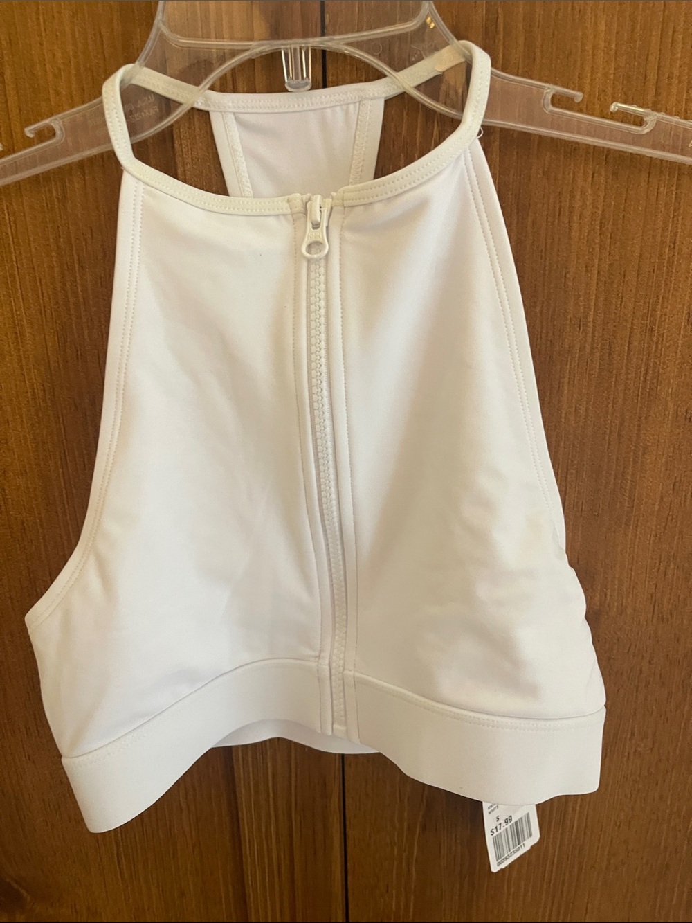 Forever 21 White Zip-Front High Neck Athletic Bra